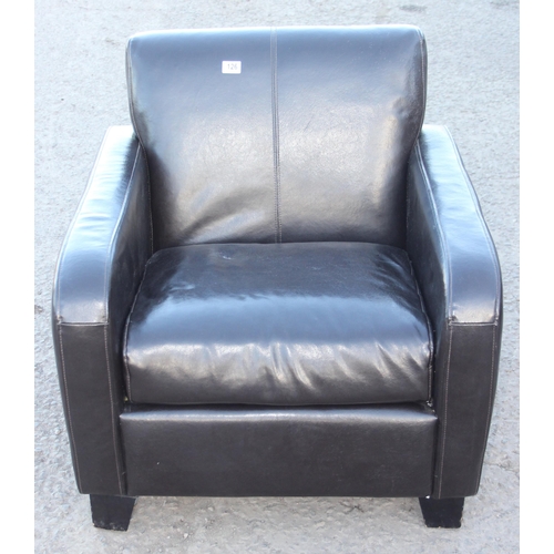 126 - Art Deco style brown leather or faux leather armchair, approx 76cm wide