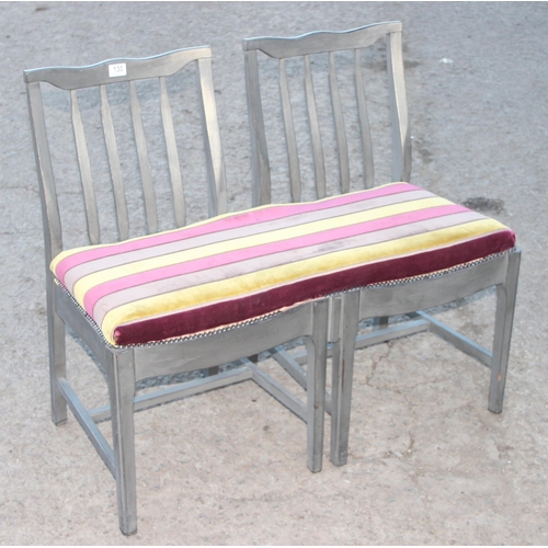 130 - A bespoke made grey painted double chair bench with colourful upholstery, approx 97cm wide x 43cm de... 