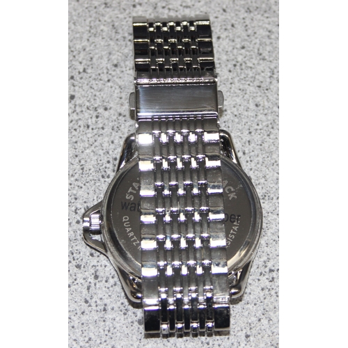 1308 - Men's ‘English Laundry’ stainless steel and chrome plated large faced wrist watch in original box,  ... 