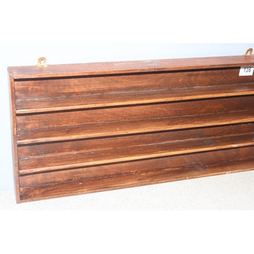 136 - Retro wooden display shelf, ideal for Dinky toys, approx 115cm wide x 30cm tall
