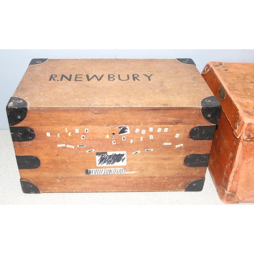 138 - 2 vintage trunks, one featherweight compressed fibre and a wooden and iron-banded one, approx 50cm