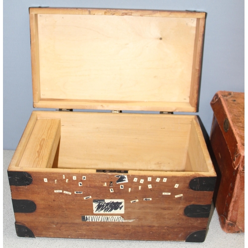 138 - 2 vintage trunks, one featherweight compressed fibre and a wooden and iron-banded one, approx 50cm
