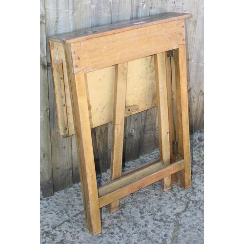 14 - A vintage folding wooden school desk, approx 52cm wide x 46cm deep x 70cm tall