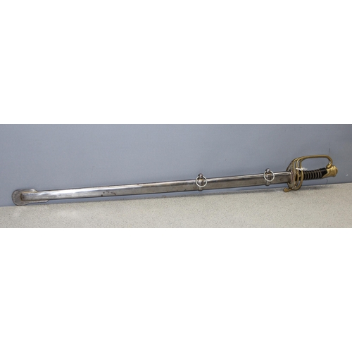 1404 - A reproduction Confederate States of America (CSA) sword with sheath, approx 97cm long