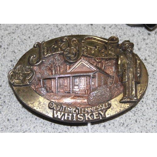 1405 - 4 vintage style American belt buckles, Winchester, Jack Daniels, Budweiser & Tools