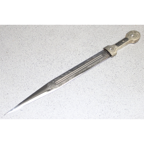 1407 - A vintage Russian Kindjal sword with silver plated and niello enamel scabbard and handle, approx 53c... 