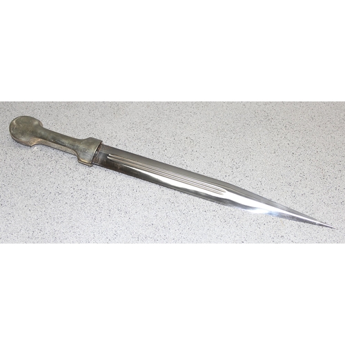 1407 - A vintage Russian Kindjal sword with silver plated and niello enamel scabbard and handle, approx 53c... 