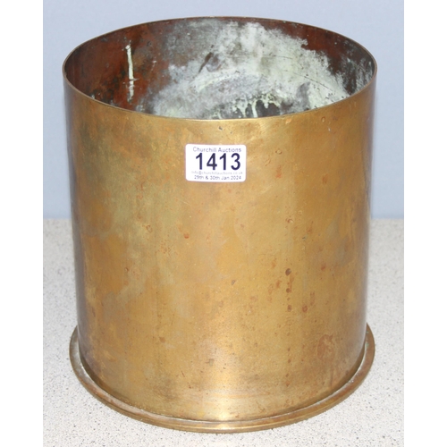 1413 - A large German WW1 period brass artillery shell case dated 1918, approx 22cm in diameter x 23cm tall