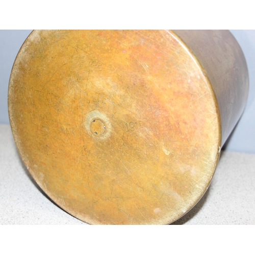 1413 - A large German WW1 period brass artillery shell case dated 1918, approx 22cm in diameter x 23cm tall