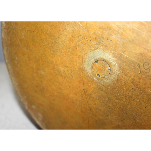 1413 - A large German WW1 period brass artillery shell case dated 1918, approx 22cm in diameter x 23cm tall