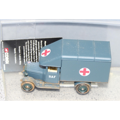 1519 - Set of 4 Corgi die cast model WWII tanks and an RAF Morris Ambulance - all with Perspex display stan... 