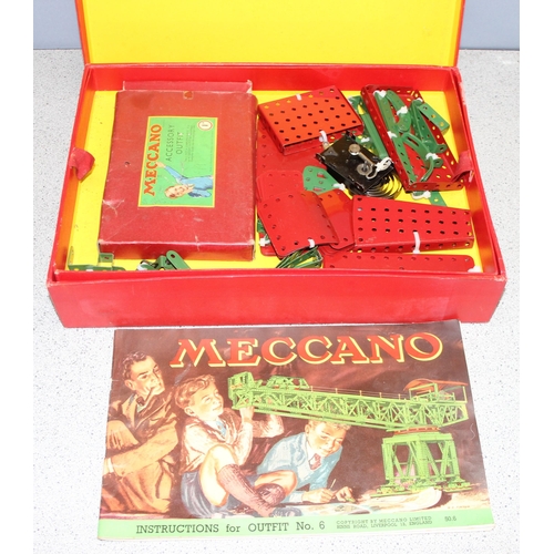 1528 - 1940s Meccano No 6 set in original box to incl an accessory outfit and lift-out tray