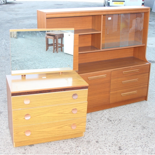 16 - A retro sideboard and a 3 drawer dressing chest with mirror, one by Albro Furniture, the sideboard a... 