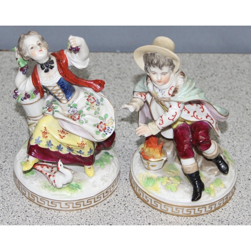 1624 - A pair of early 20th century Rudolstadt of Germany porcelain figures in the manner of Chelsea, beari... 