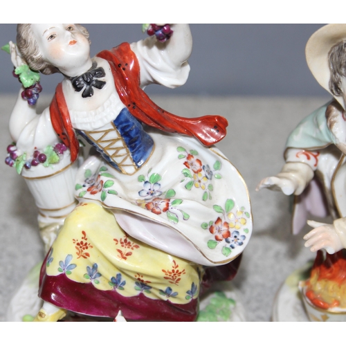 1624 - A pair of early 20th century Rudolstadt of Germany porcelain figures in the manner of Chelsea, beari... 