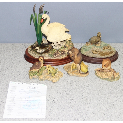 1640 - 5 x Border Fine Arts sculptures of swans, ducklings etc, to incl 'First One In' with original receip... 