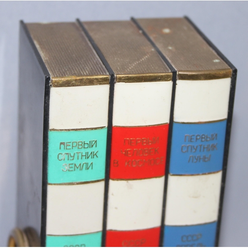 1659 - An unusual Soviet era Russian musical cigarette dispenser formed as books, likely 1960's, approx 16c... 