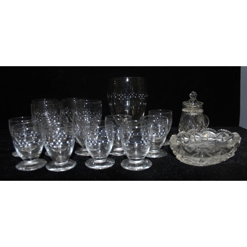 1717 - Mixed lot of glassware to incl retro drinking glasses with enamel decoration, and an antique ripple ... 