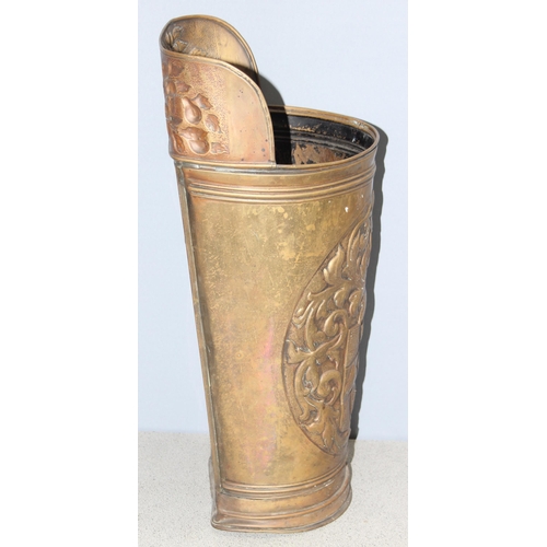 1720 - Vintage embossed brass stick stand, approx 60cm tall