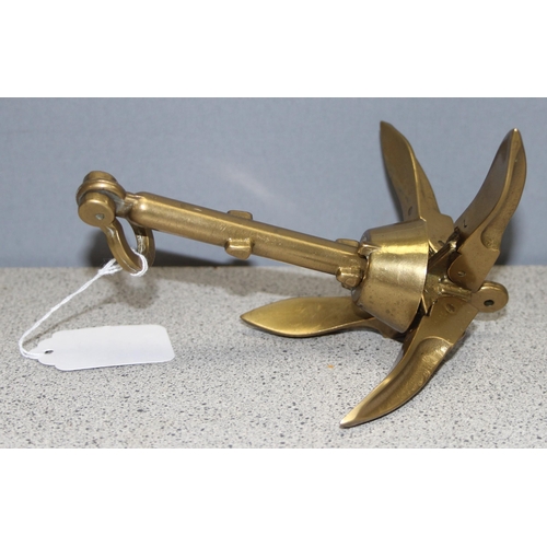 1728 - Small vintage brass folding anchor, approx 20cm long