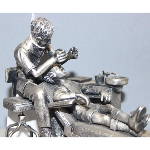 1739 - Solid pewter detailed ‘Dentist’ sculpture signed by John Ball to base, approx 15cm x 10cm