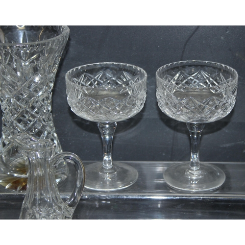 1751 - Qty of assorted antique and later glass, mainly crystal and cut glass to incl Champagne coupe glasse... 