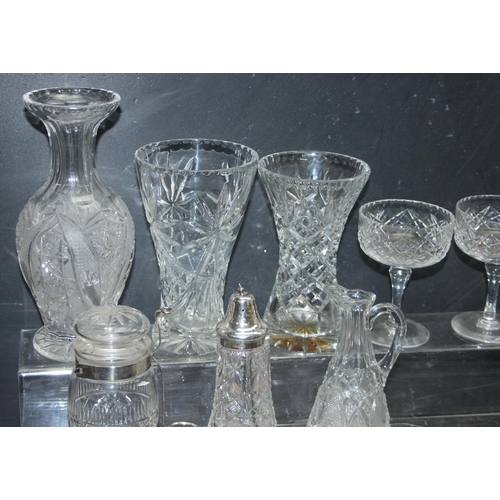 1751 - Qty of assorted antique and later glass, mainly crystal and cut glass to incl Champagne coupe glasse... 