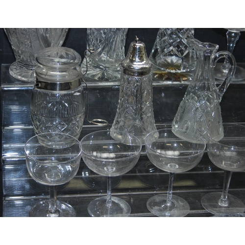 1751 - Qty of assorted antique and later glass, mainly crystal and cut glass to incl Champagne coupe glasse... 