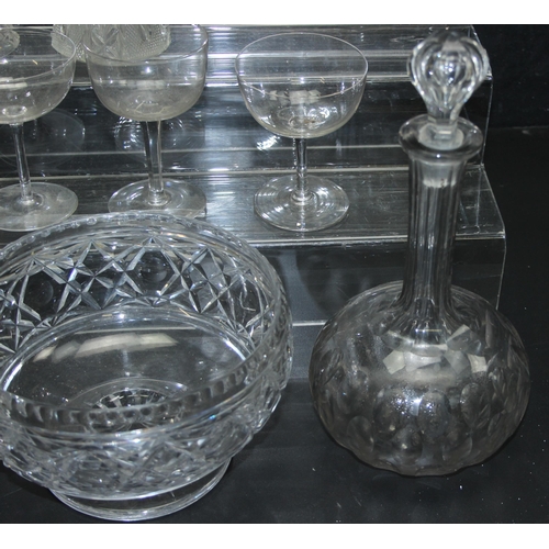 1751 - Qty of assorted antique and later glass, mainly crystal and cut glass to incl Champagne coupe glasse... 