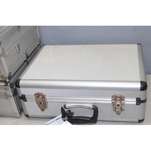 1774 - 3 x aluminium flight cases, largest approx 47cm x 36cm x 16cm