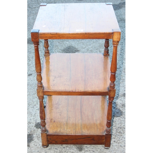 20 - An antique mahogany whatnot with 3 tiers and single drawer, approx 50cm wide x 50cm deep x 92cm tall
