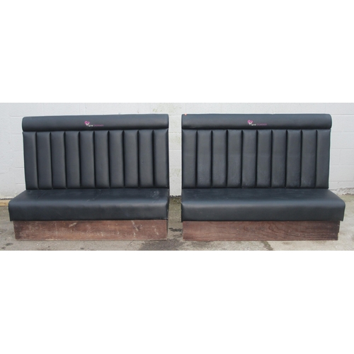 94 - A pair of black leatherette high backed wall benches or seats, previously part of an American style ... 