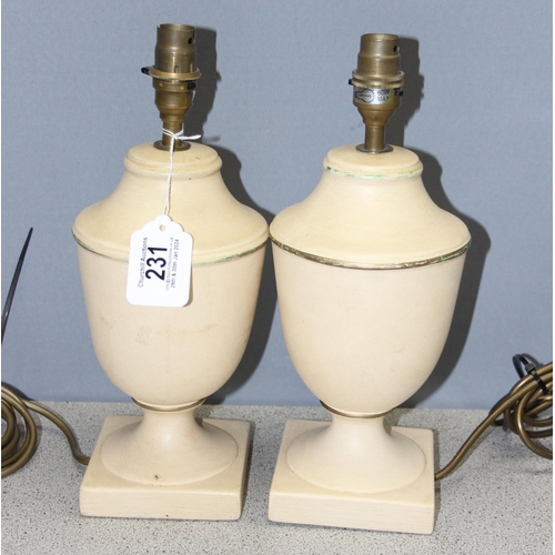 231 - Pair of urn-shaped table lamp bases, approx 32cm tall