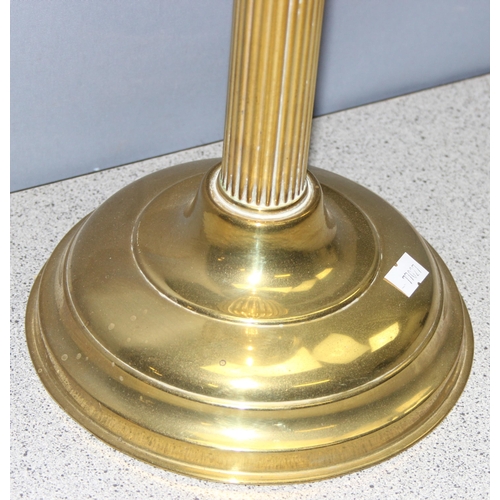 245 - Vintage brass gas lamp with while shade and chimney, approx 66cm H