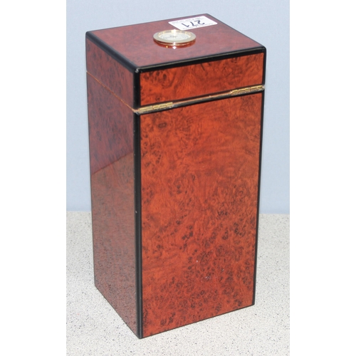 271 - A cedar lined desk-top cigar humidor with high gloss burr-wood finish, lid inset with a 'Punch' hygr... 