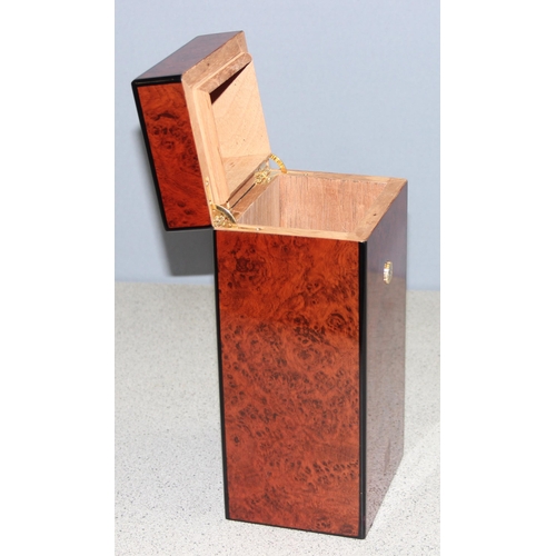 271 - A cedar lined desk-top cigar humidor with high gloss burr-wood finish, lid inset with a 'Punch' hygr... 