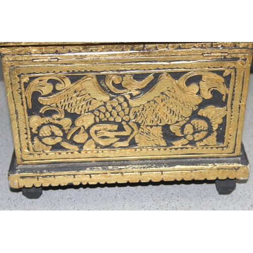 272 - Small vintage carved and giltwood chest on feet decorated with birds and flowers, approx 29cm x 24cm... 