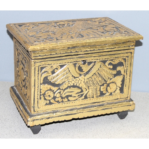 272 - Small vintage carved and giltwood chest on feet decorated with birds and flowers, approx 29cm x 24cm... 