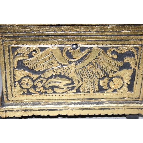 272 - Small vintage carved and giltwood chest on feet decorated with birds and flowers, approx 29cm x 24cm... 