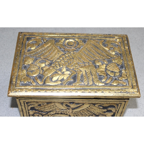 272 - Small vintage carved and giltwood chest on feet decorated with birds and flowers, approx 29cm x 24cm... 