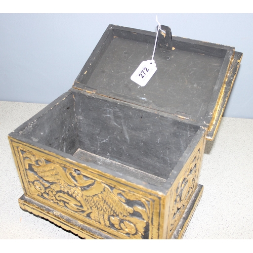 272 - Small vintage carved and giltwood chest on feet decorated with birds and flowers, approx 29cm x 24cm... 