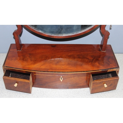 274 - Antique mahogany dressing table-top mirror with 3 drawers and tilting oval shaped mirror, approx 42c... 