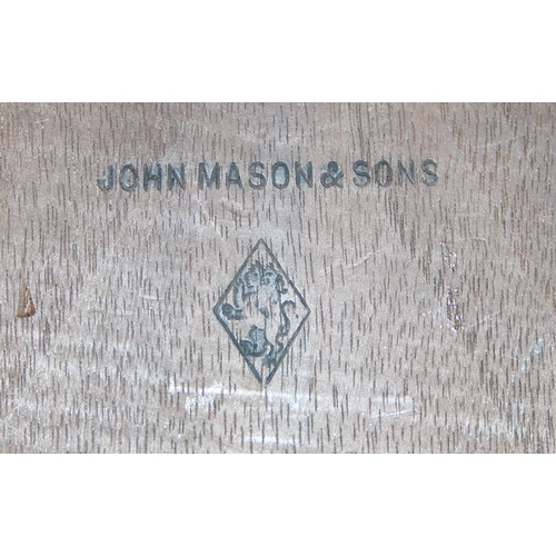 275 - 3 ornate coat hooks mounted on wooden shield, stamped on the back John Mason & Sons, approx 45cm x 3... 