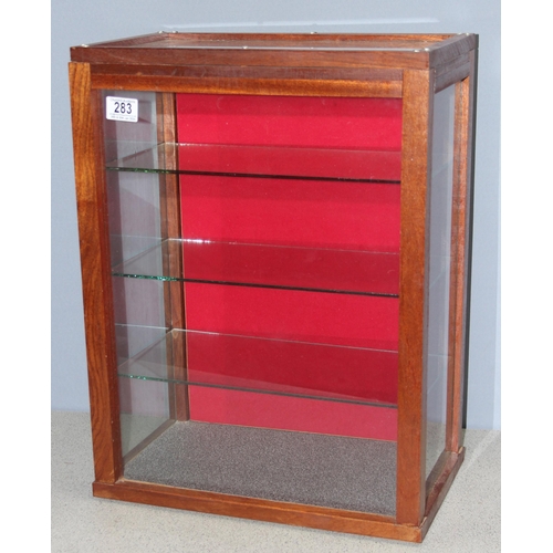 283 - Vintage glazed table top display cabinet with glass shelves, ideal for antique fairs etc, approx 41 ... 