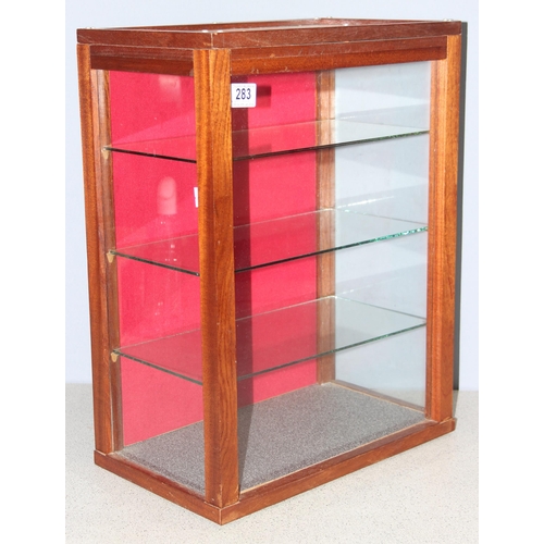 283 - Vintage glazed table top display cabinet with glass shelves, ideal for antique fairs etc, approx 41 ... 