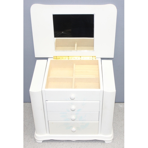 287 - Large 3-drawer fitted painted jewellery chest with mirror to inner lid and fold-out sides containing... 