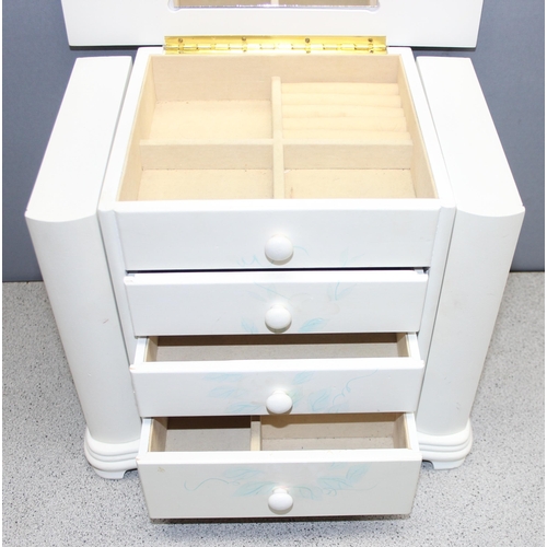 287 - Large 3-drawer fitted painted jewellery chest with mirror to inner lid and fold-out sides containing... 