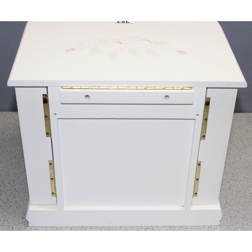 287 - Large 3-drawer fitted painted jewellery chest with mirror to inner lid and fold-out sides containing... 