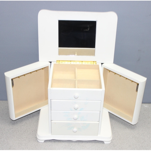 287 - Large 3-drawer fitted painted jewellery chest with mirror to inner lid and fold-out sides containing... 