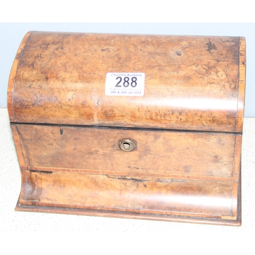 288 - 19th century walnut 'D-shaped' tea caddy with twin compartments, approx 24cm W x 17cm D x 15cm H